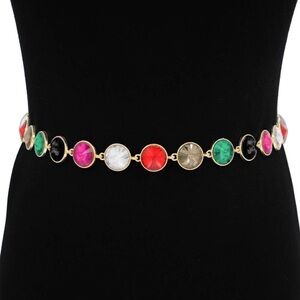 Round Stone Bezel Link Waist Chain Statement Belt